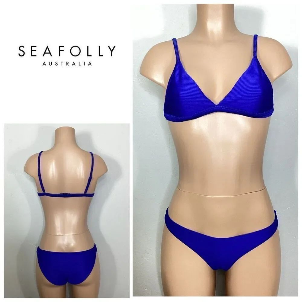 New. Seafolly blue ribbed bikini. Small. Retails $269